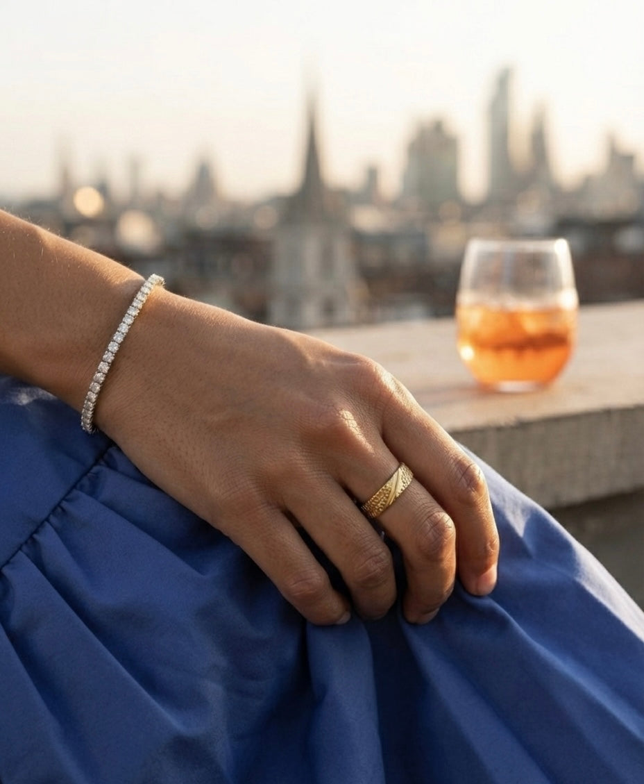 Model wearing the Avani Virsa gold ring